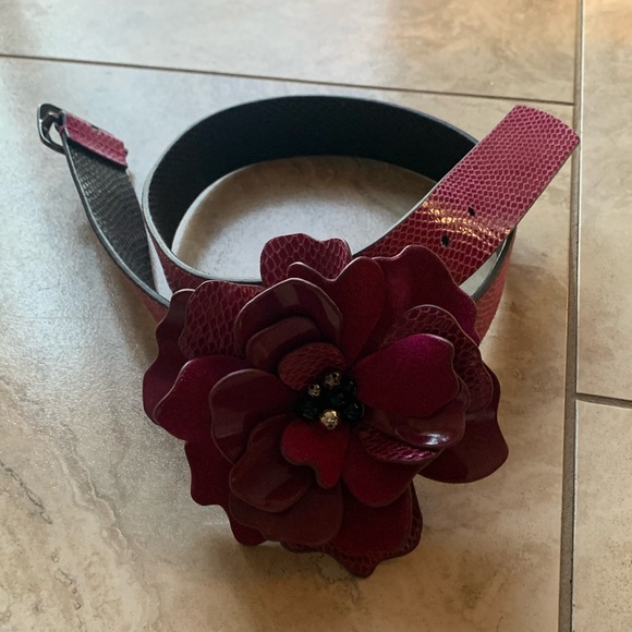 White House Black Market Accessories - Purple leather belt | flower detail